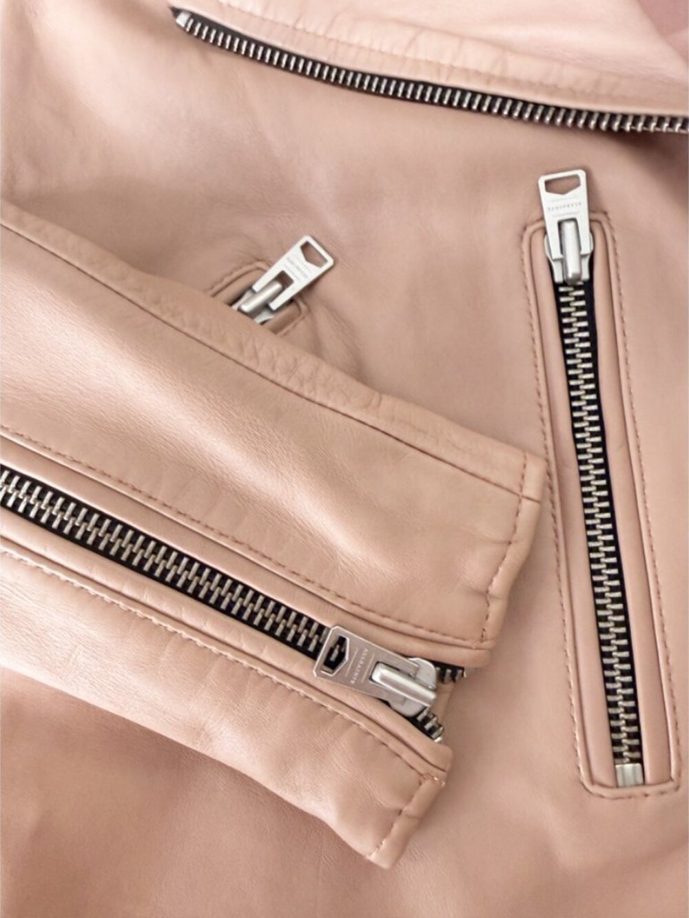 AllSaints Dalby Leather Biker Jacket in Blush Pink - Size US 4 - Picture 13 of 16